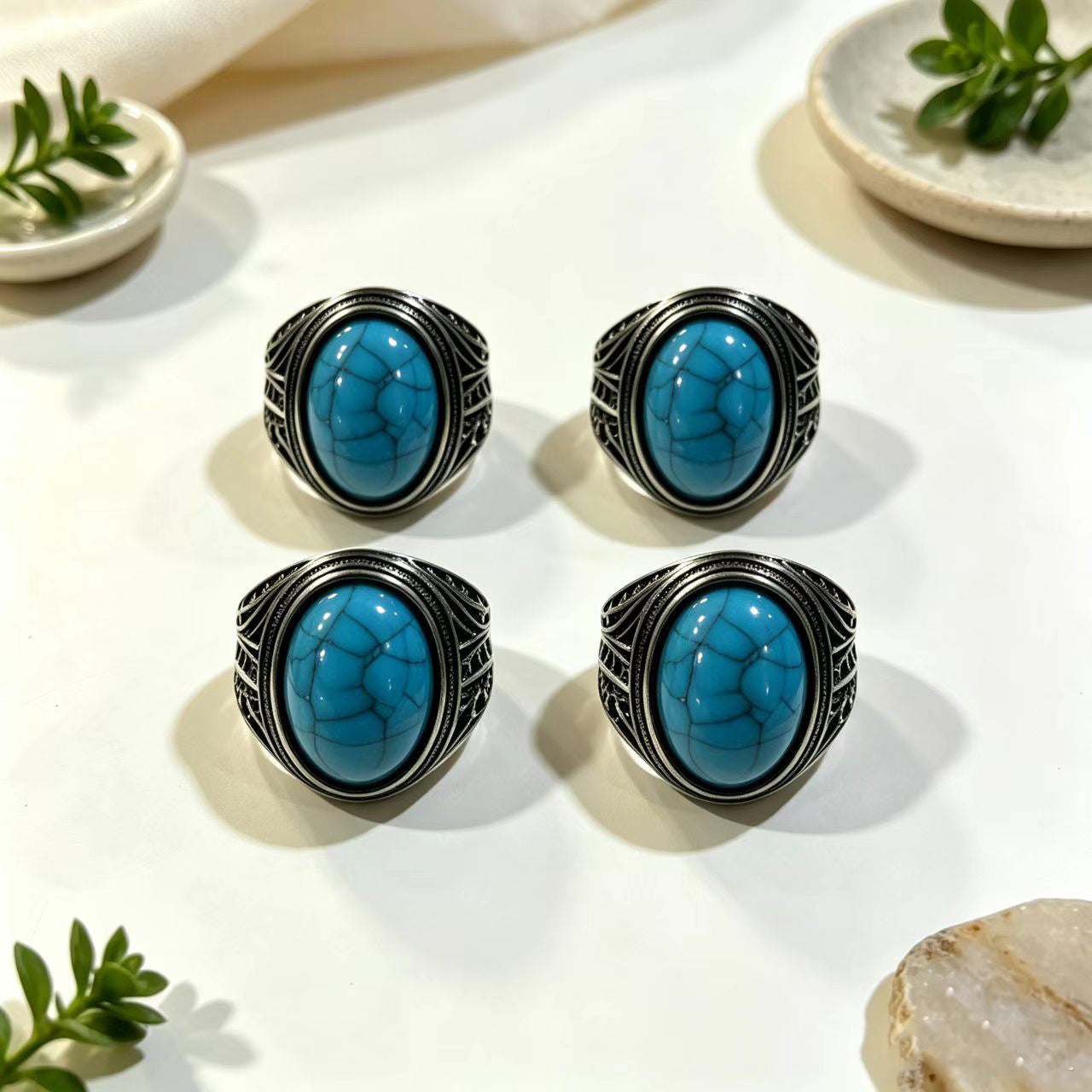 Wholesale Vintage Turquoise Ring Geometric Alloy Jewelry Accessory Trendy Gift For Casual Style Boutique Resale