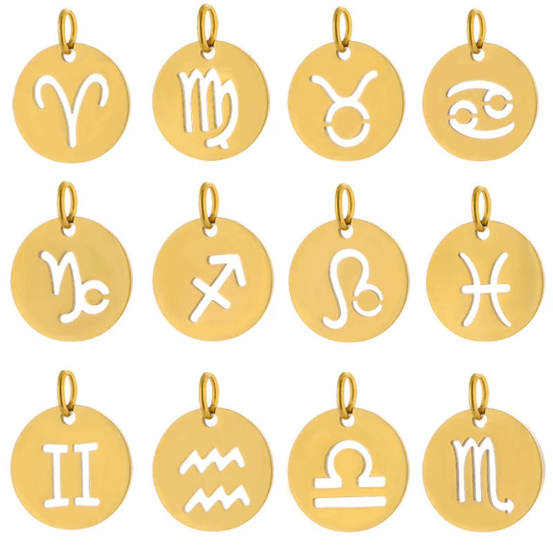 Wholesale Stainless steel 12 constellation hollow round card pendant