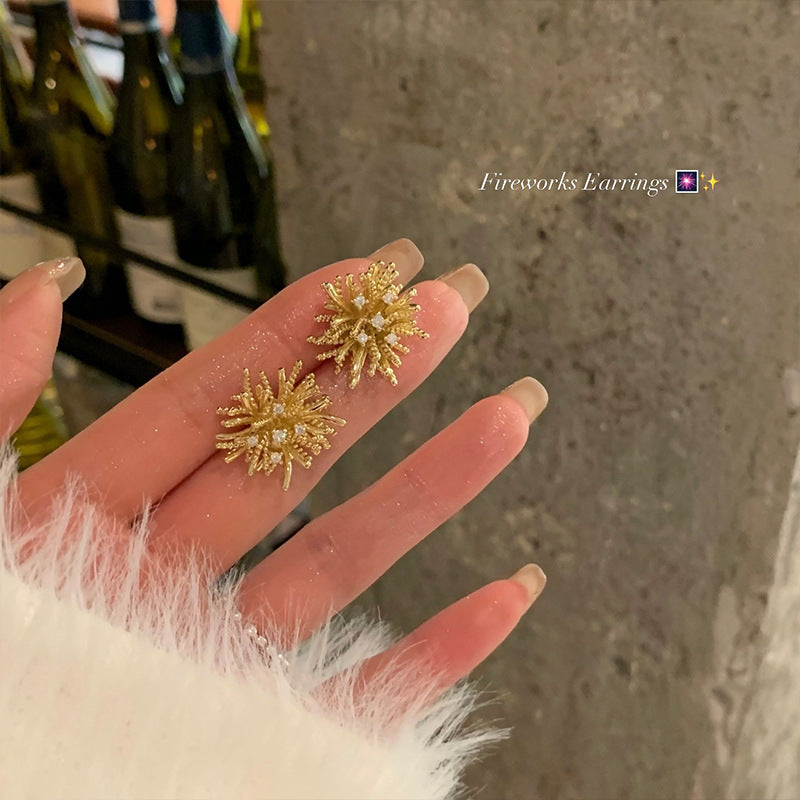 Wholesale Exaggerated Dandelion Earrings Light Luxury Retro Zircon Earrings