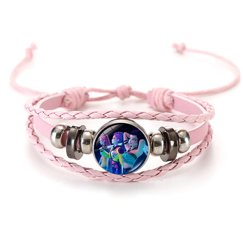 Wholesale Witcher Time Gem Adjustable Hand-woven Pink and Black Bracelet kpop