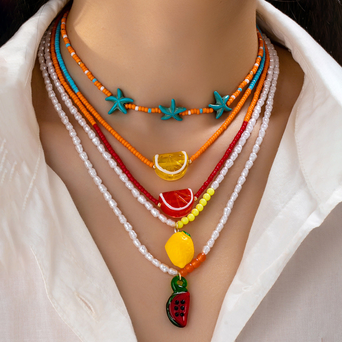 Wholesale Bohemian Fruit Pendant Handmade Beaded Chain Necklace Women S Vacation Jewelry Accessory