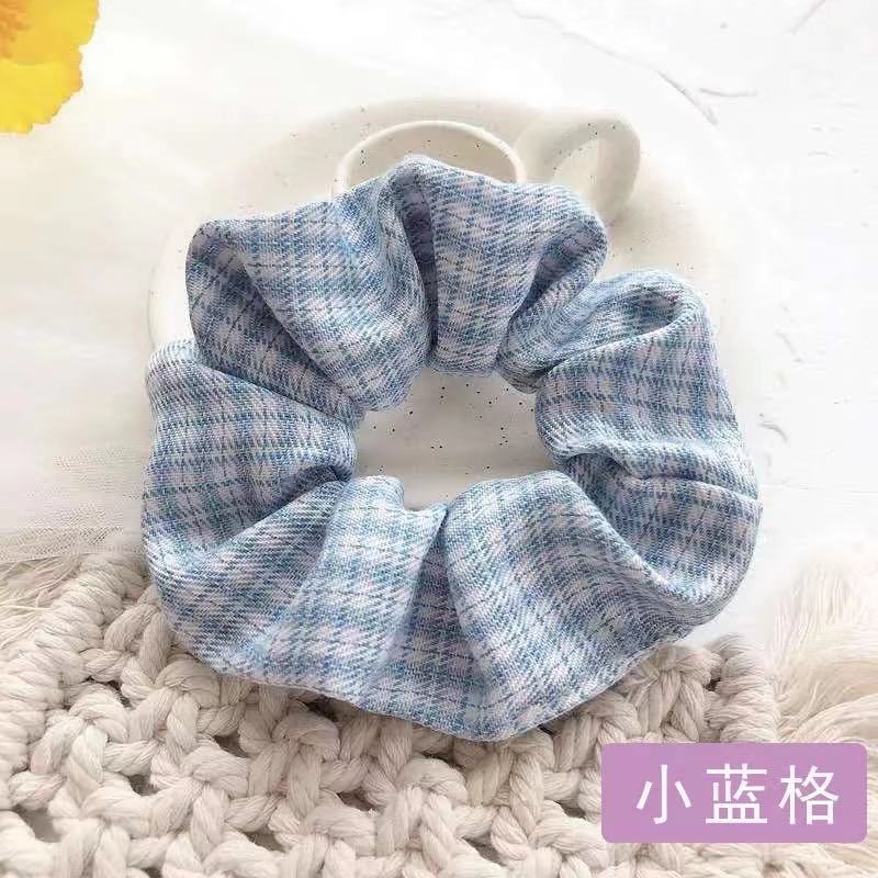 Wholesale Blue Plaid Hair Rope Floral Polka Dot Hair Ring Hair Scrunchies ACC-HS-Weim003