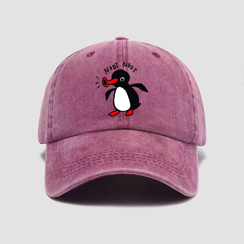 Wholesale  Curved Brim Washed Cotton Cartoon Print Penguin Baseball Cap
