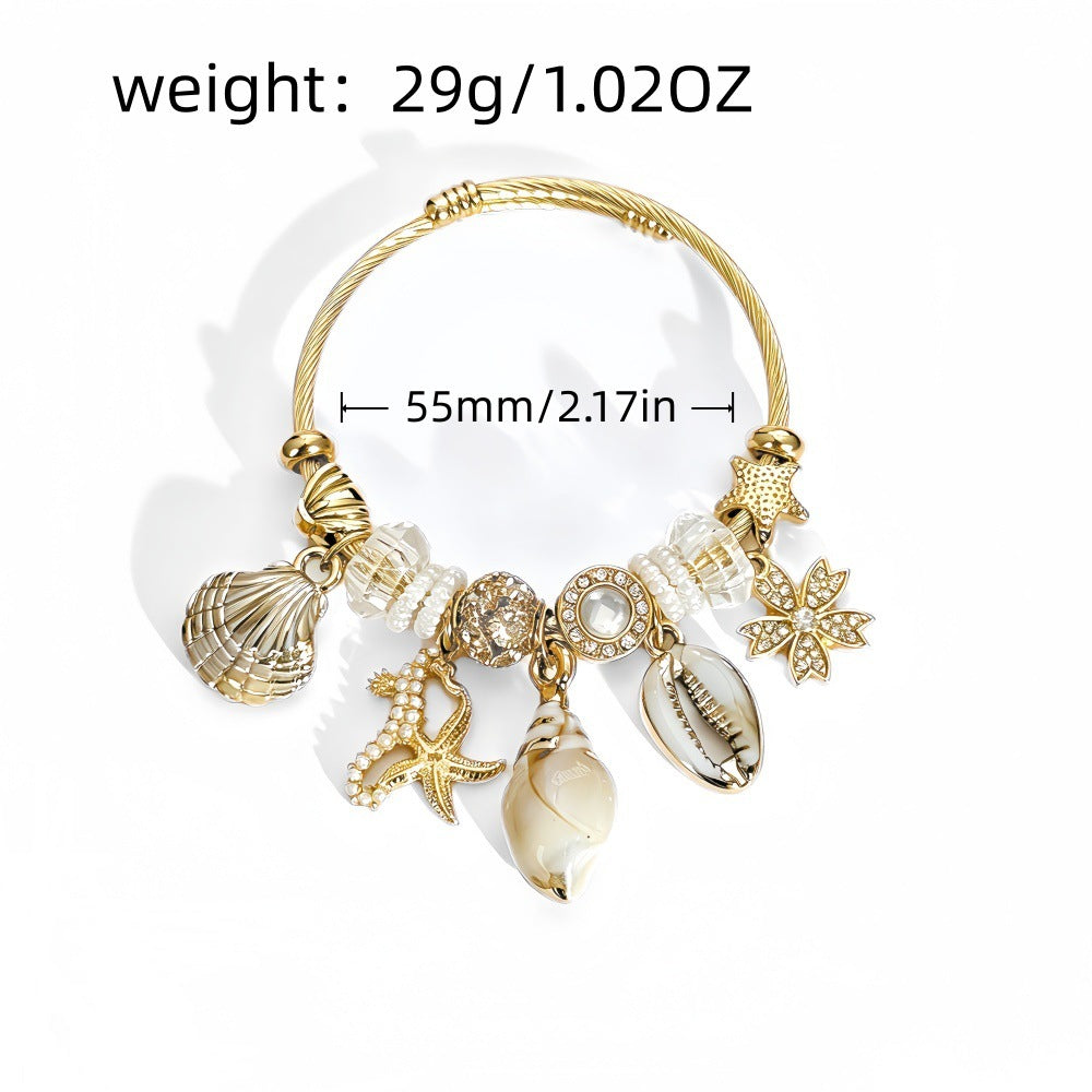 Wholesale Beach Style Stainless Steel Gold Shell Starfish Bracelet For Women Summer Vacation Jewelry Gift