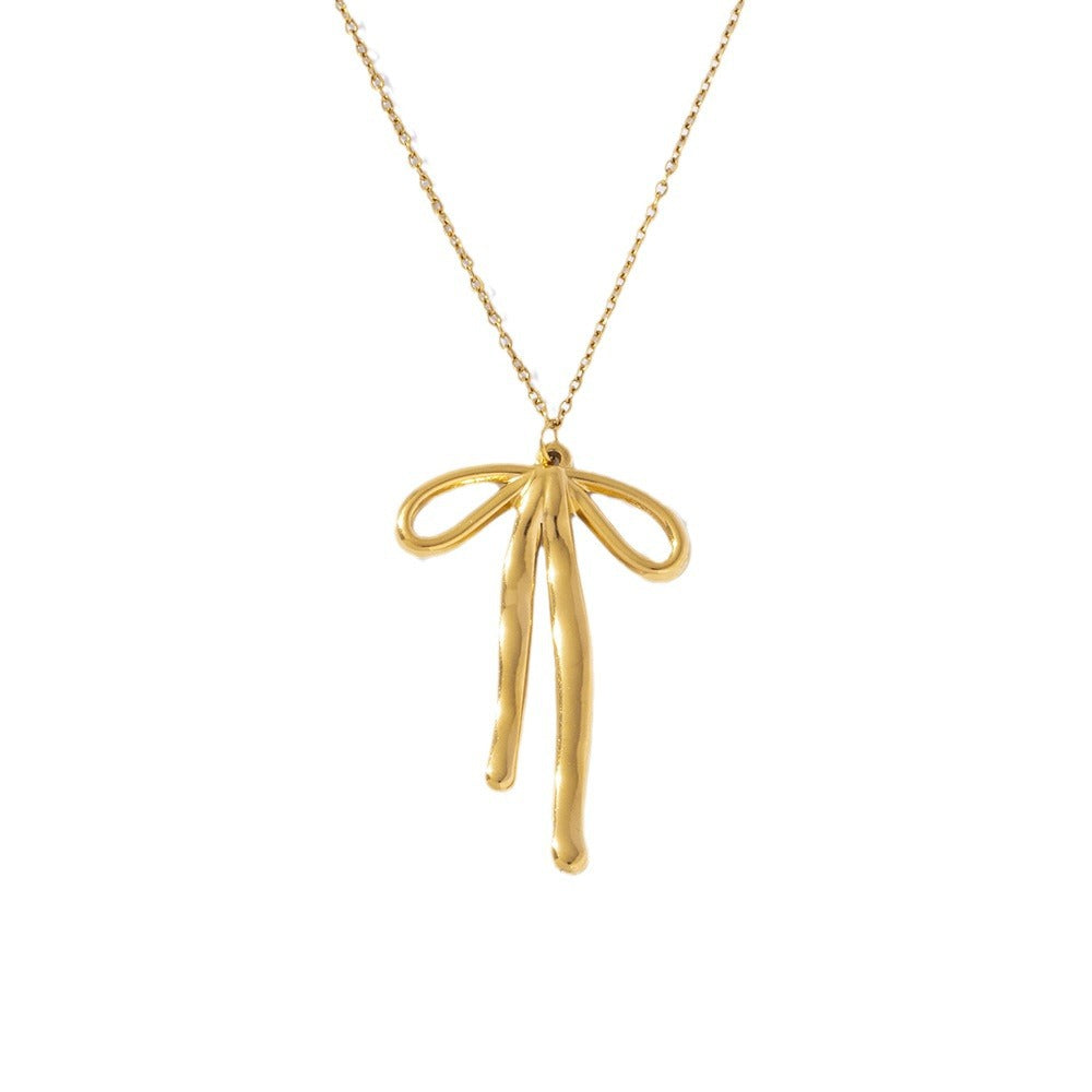 Wholesale Stainless Steel Electroplated 18K Gold Bow Necklaces ACC-NE-YuHui005