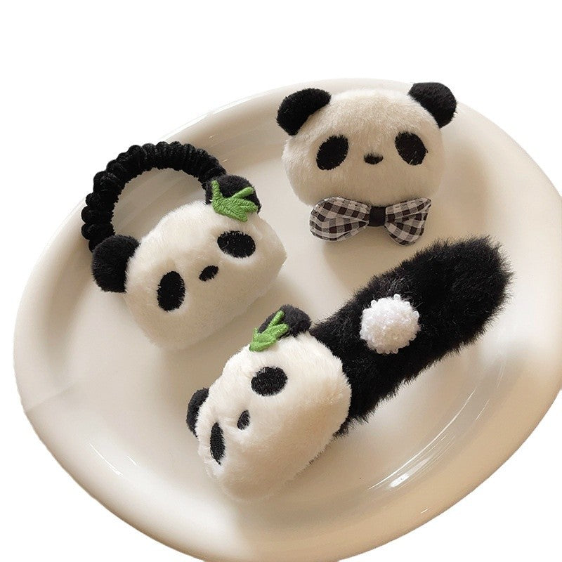 Wholesale Plush Panda Bear Hair Accessories Set For Women Cute Claw Clip Scrunchie Bow Everyday Styling Boutique Resale