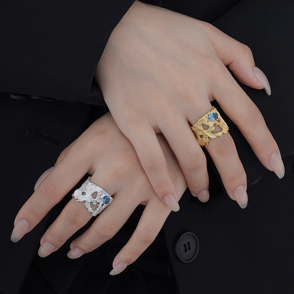 Wholesale  Light Luxury S925 Sterling Silver Hollow Broken Texture Ring