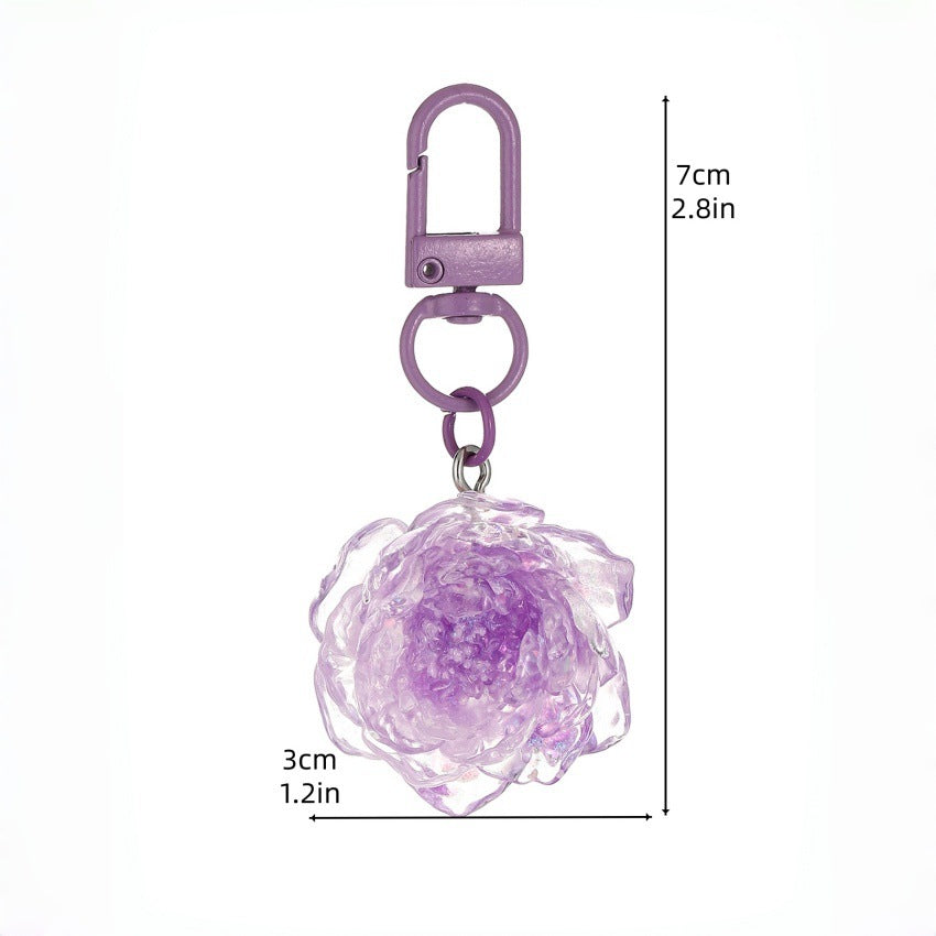 Wholesale colorful glittery camellia keychain