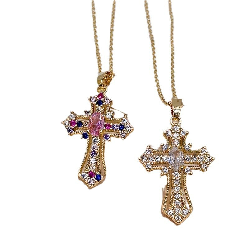 Wholesale  Retro Cross Necklace Personalized Pendant Zircon Necklace