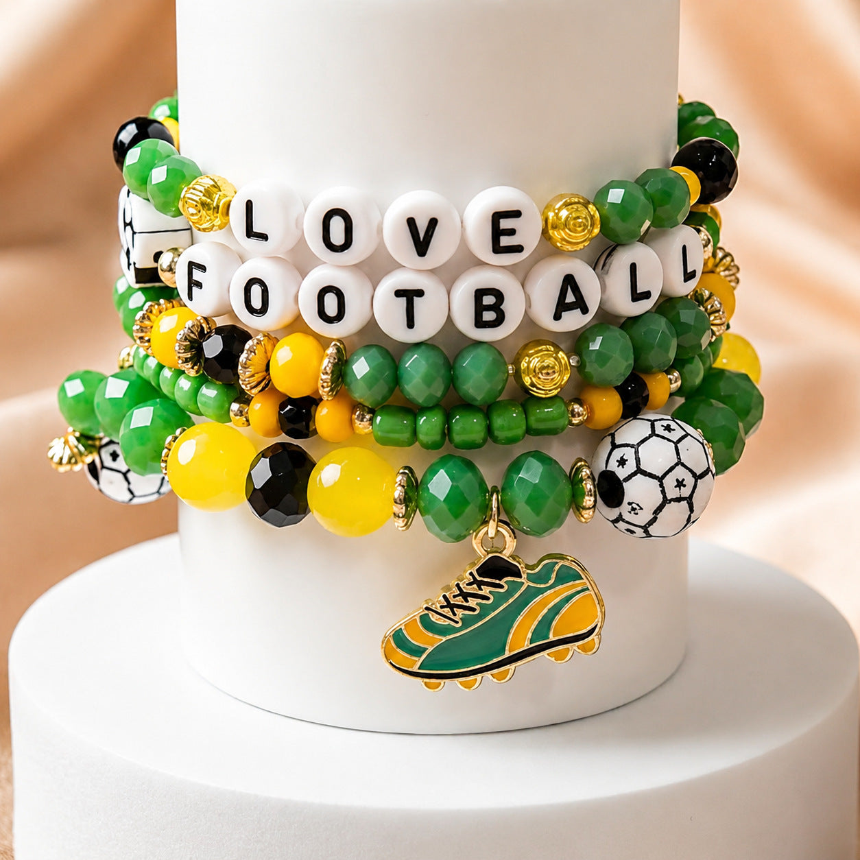 Wholesale Natural Stone Handmade Beads Football Bracelet Set Trendy Fashion Accessory