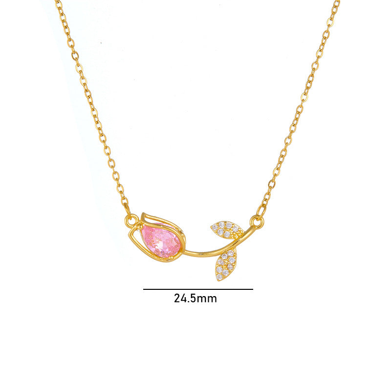 Wholesale Tulip Flower Versatile Titanium Steel Necklace ACC-NE-Rongc003