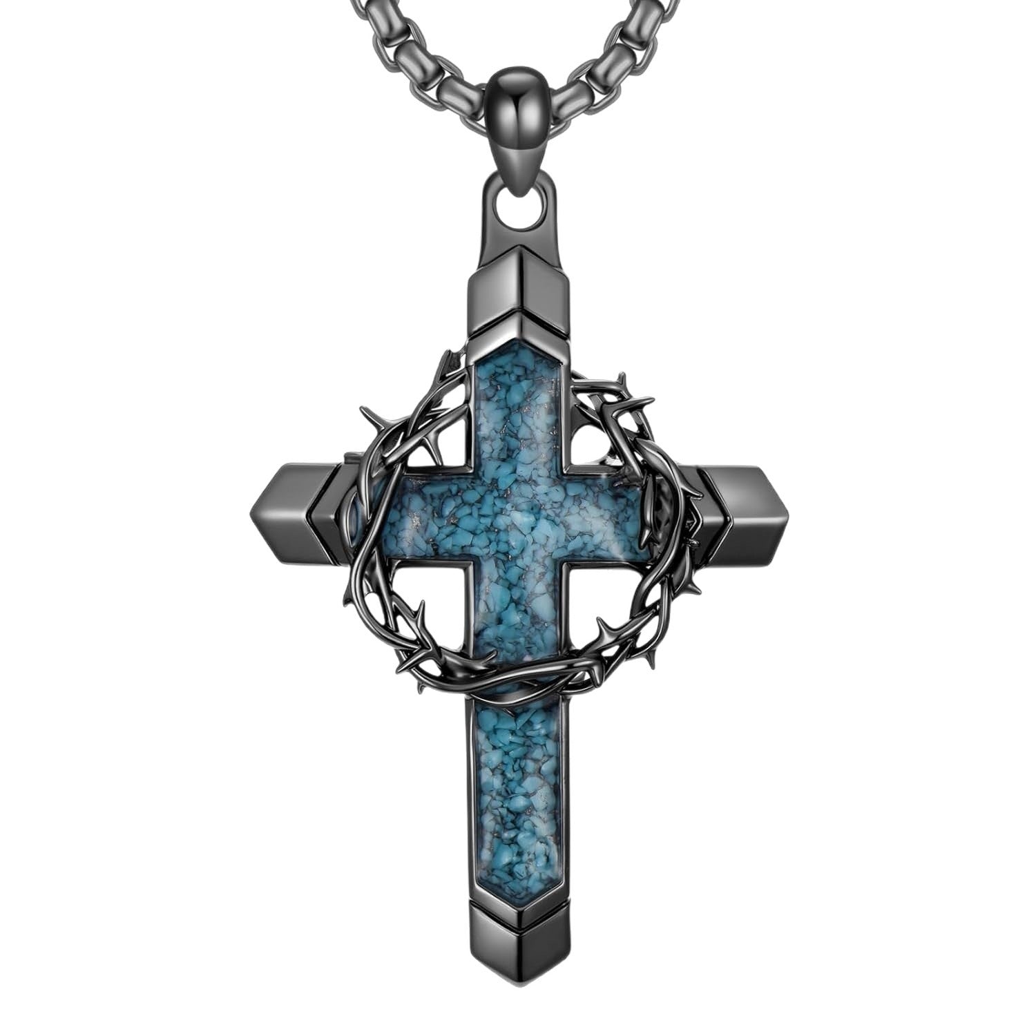 Wholesale Punk Gothic Cross Necklace,  Black Synthetic Turquoise,  Boutique Resale Jewelry