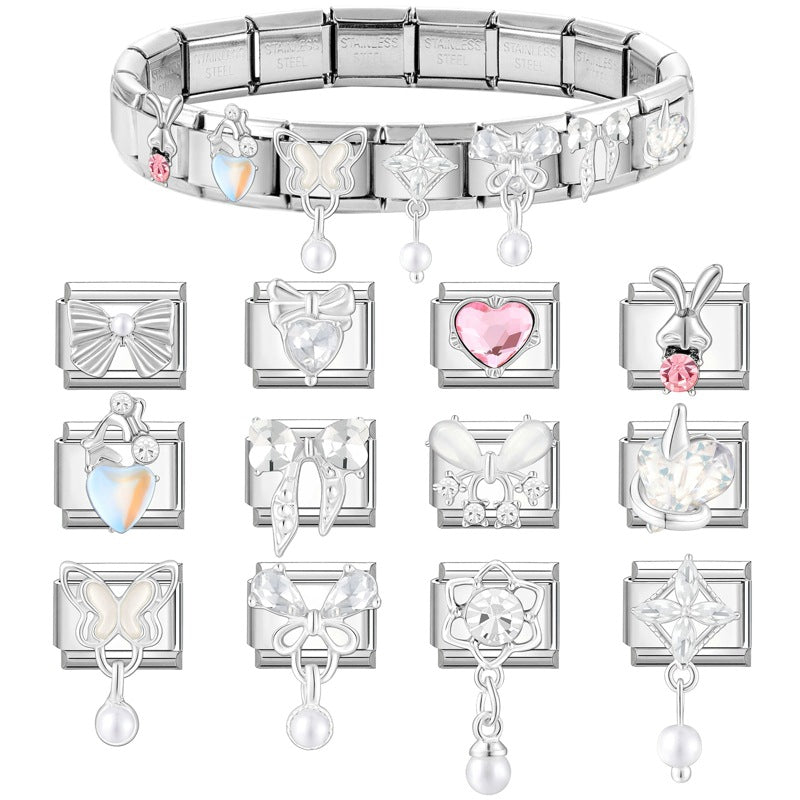 Wholesale Italian Charm Bracelet 9mm DIY Splicing Removable Butterfly Love Stainless Steel Composable Bracelet