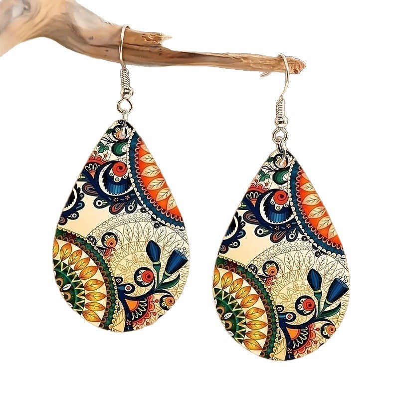 Wholesale Acrylic Cashew Flower Totem Bohemian Colorful Earrings