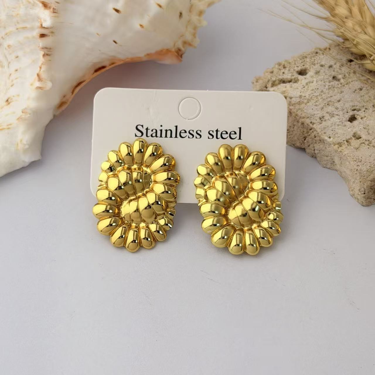 Wholesale Geometric Pleated Earrings 304 Stainless Steel Fashion Jewelry for Women