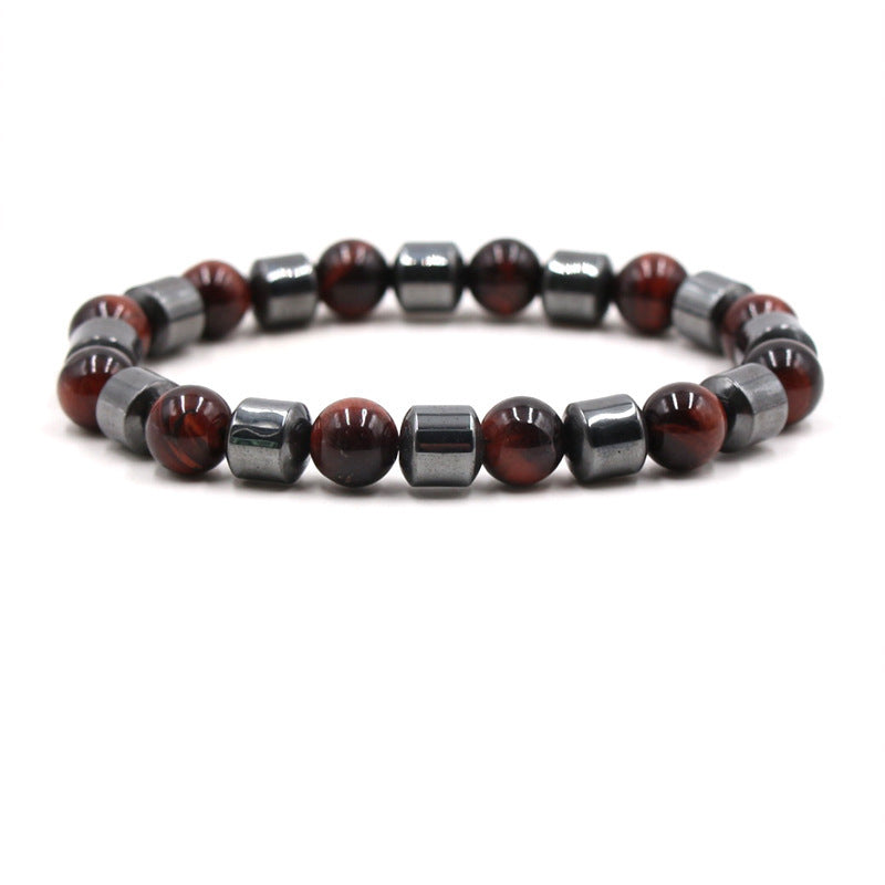Wholesale Red Tiger Eye Natural Stone Beaded Bracelet Geometric Couple Style Elastic Jewelry Gift