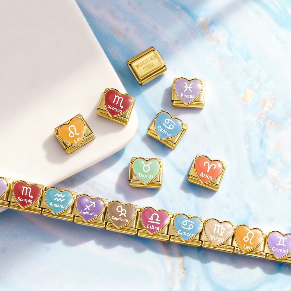 Wholesale heart-shaped 12 Contion sign Italian patchwork stainless steel DIY watch strap chain