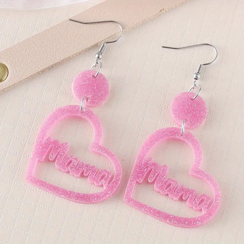Wholesale MAMA Mother's Day Acrylic Earrings Heart Earrings ACC-ES-AnDao006