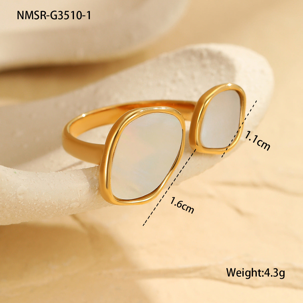 Wholesale  retro irregular design geometric white fritillary stainless steel ring