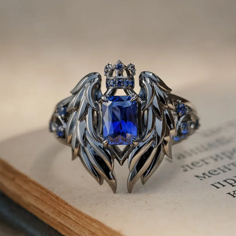 Wholesale Angel and Devil Adjustable Ring with Red and Blue Glass Stones,  Trendy Jewelry Accessory