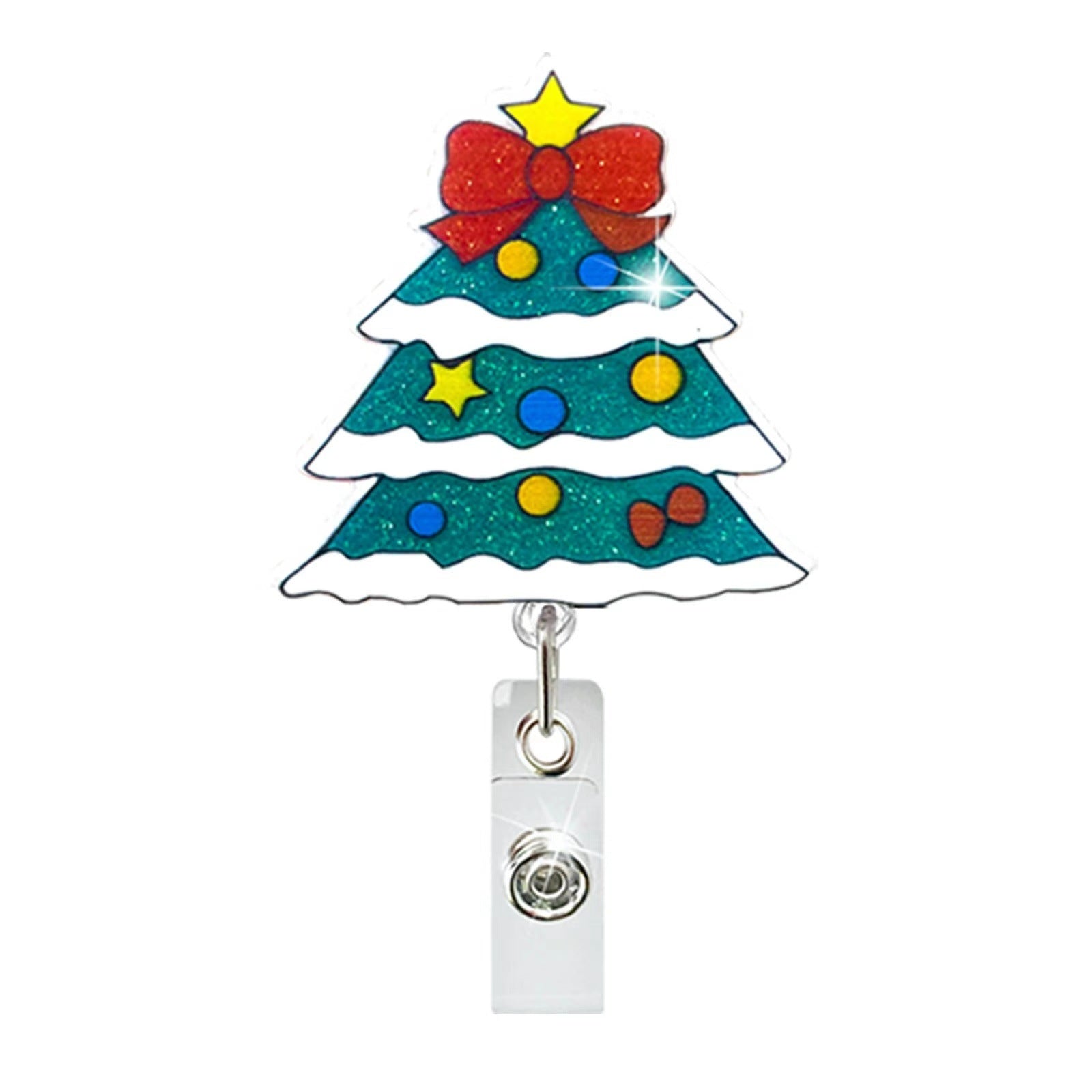 Wholesale Christmas Tree Holiday Glitter Badge Clip Retractable Keychain ACC-KC-LingYu014