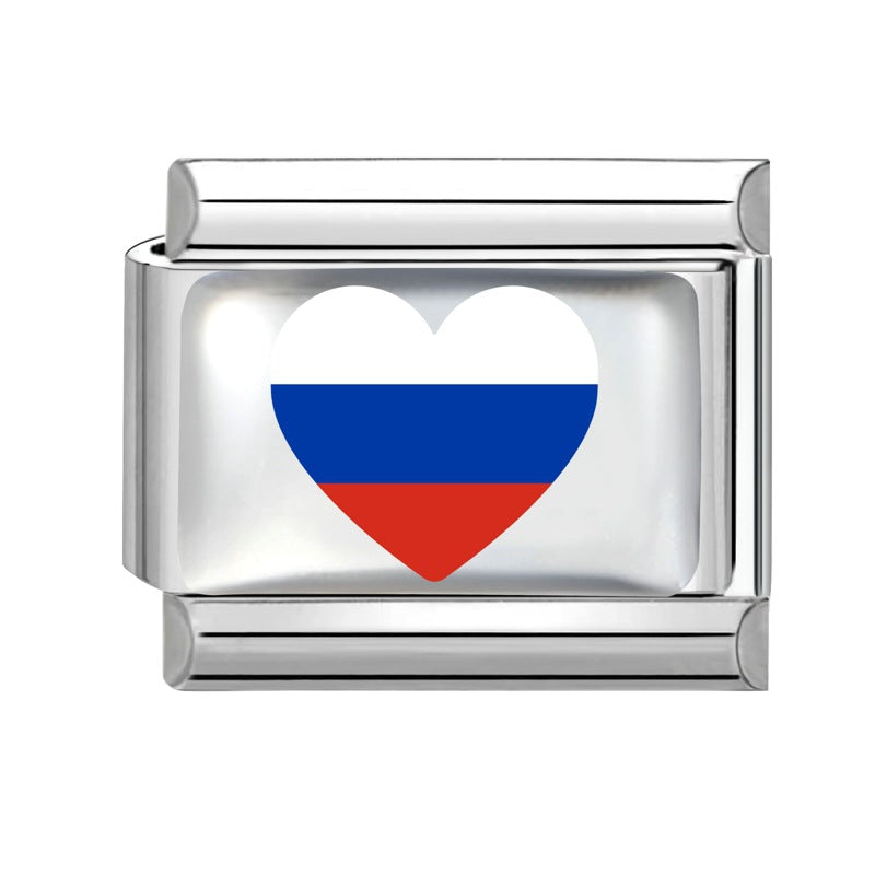 Wholesale Electroplated Stainless Steel Heart Italian Flag Charm DIY Bracelet Jewelry Accessory Boutique Resale