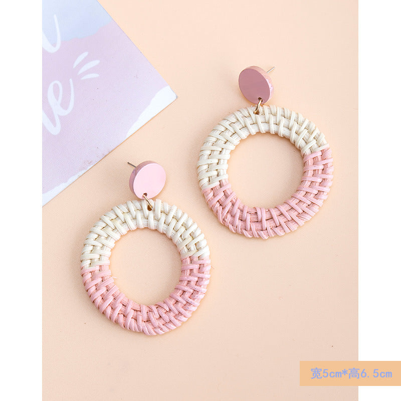Wholesale Rattan Earrings Raffia Braided Earrings ACC-ES-XLH001
