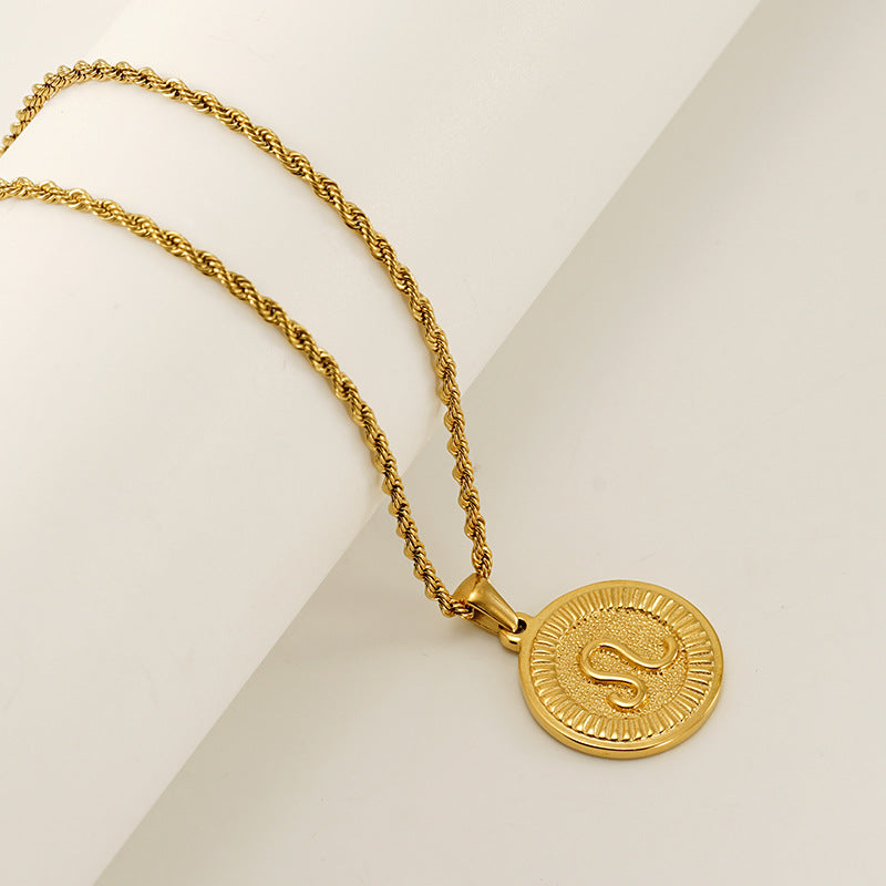 Wholesale Stainless Steel  Retro Round Brand Constellation Pendant Necklaces