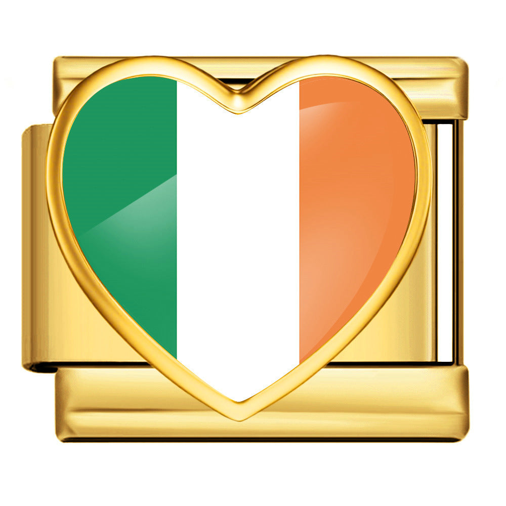 Wholesale Gold Plated Stainless Steel DIY Modular Bracelet With Heart Italy Flag Design Party Jewelry Accessory For Women