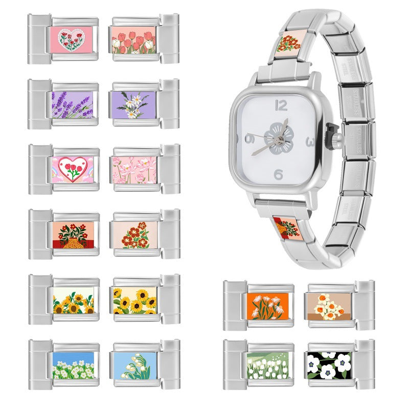 Wholesale 9mm Italian Charm Starter Bracelets DIY Flower Series Stainless Steel Composable Bracelet