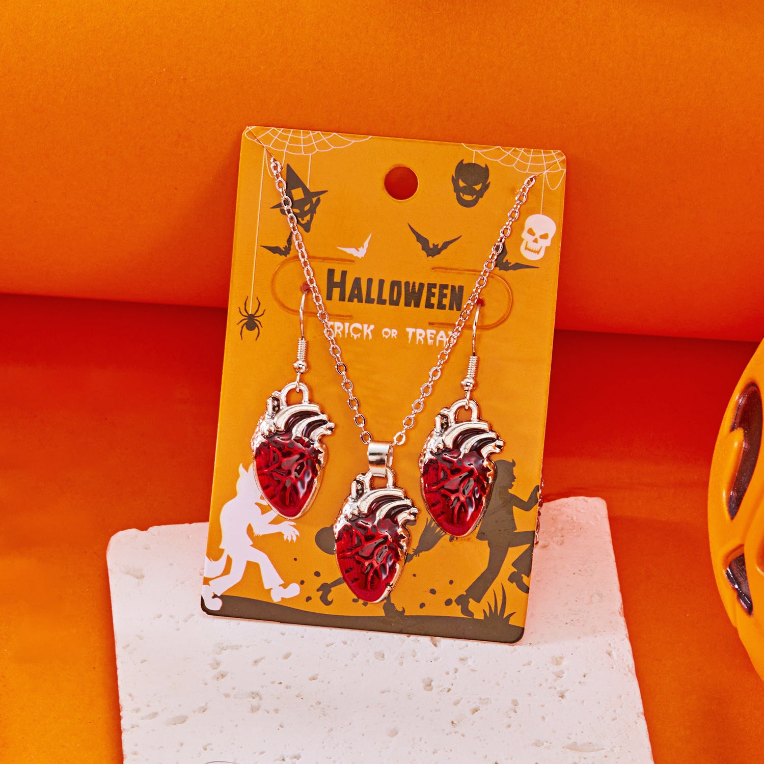 Wholesale Halloween 3D Bleeding Heart Necklace Earring Set