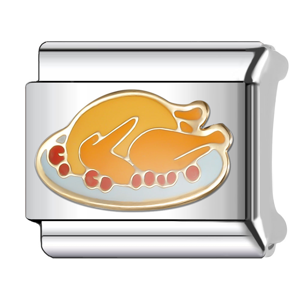 Wholesale Italian Charm Bracelet 9mm DIY Splicing Cake and Burger Gourmet Series Stainless Steel Composable Bracelet