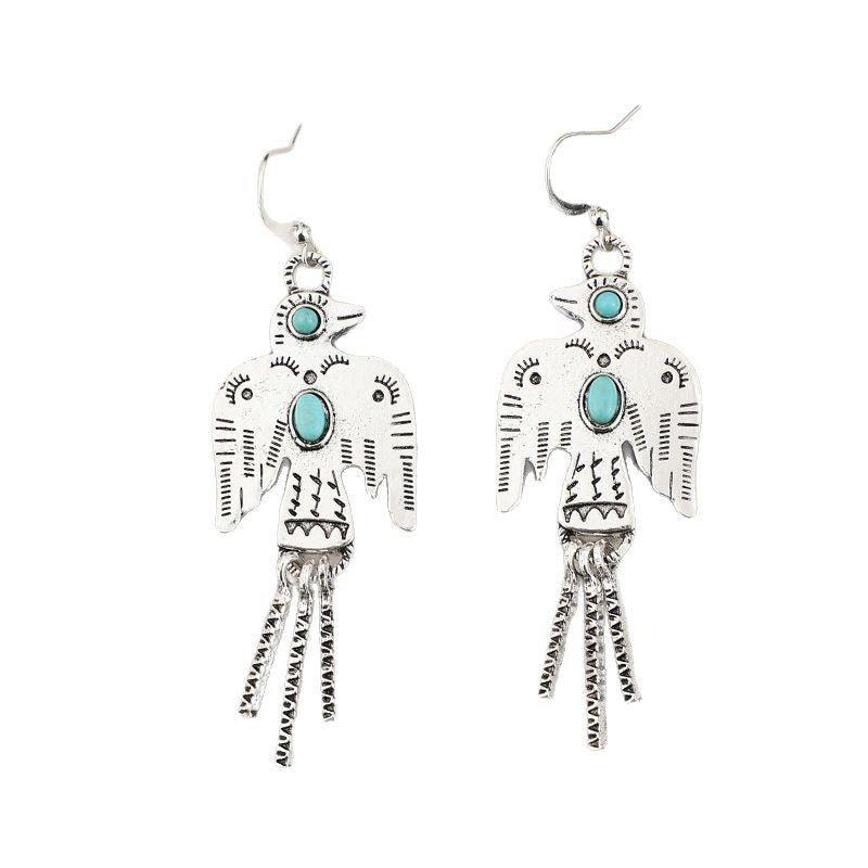 Wholesale Retro Eagle Turquoise Tassel Earrings Party Wear Jewelry Accessory