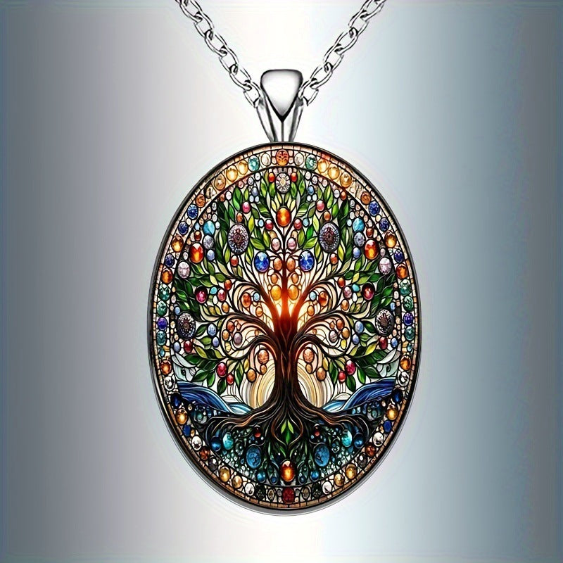 Wholesale Chic Tree of Life Oval Alloy Pendant Necklace for Boutique Jewelry Accessory
