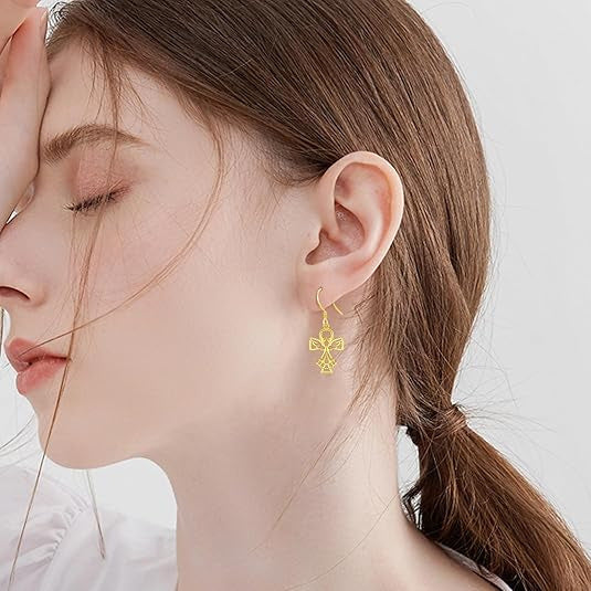 Wholesale  creative angel wings earrings  cute cross angel alloy earrings