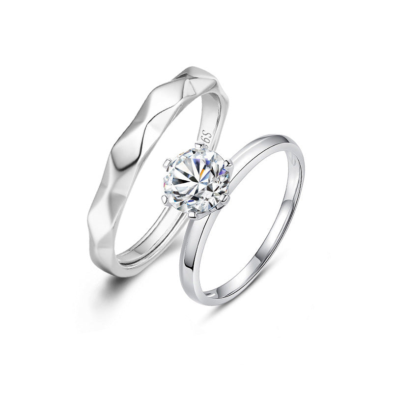 Wholesale s925 silver rhombus six-claw couple ring