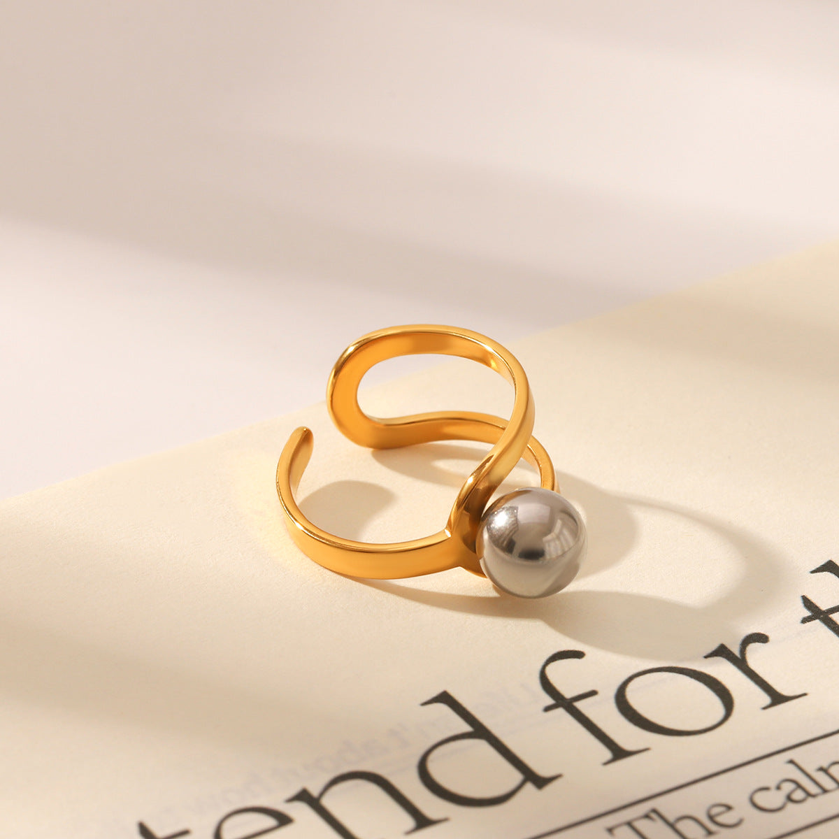 Wholesale Geometric high-grade stainless steel gold and silver two-tone ring