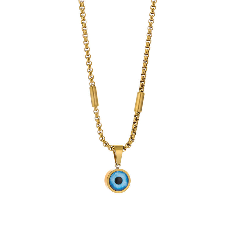 Wholesale European Style Blue Evil Eye Round Pendant Necklace,  Titanium Steel Electroplated Jewelry Accessory for Gift or Resale