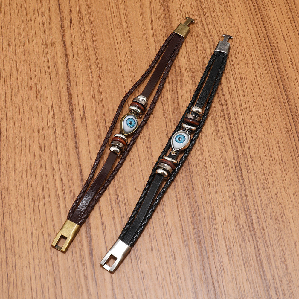 Wholesale 2PCS Leather vintage multi-layer evil eye bracelet