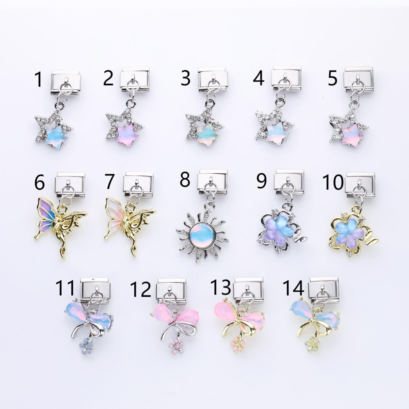 Wholesale 10pcs Italian Charm Bracelet 9mm DIY Splicing Star Butterfly Flower Stainless Steel Composable Bracelet