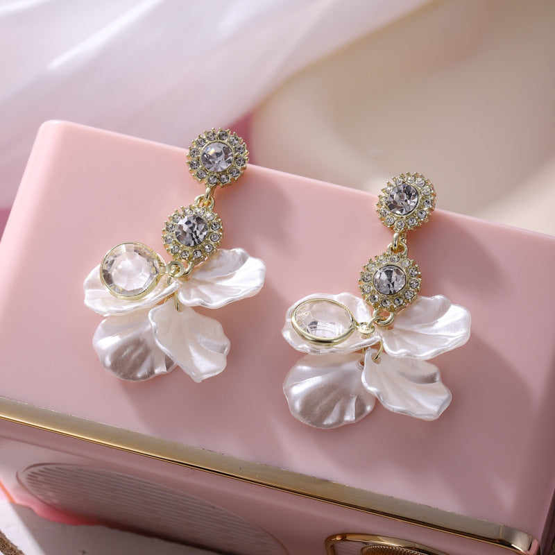 Wholesale Silver Zircon  Shell Flower Tassel Earrings