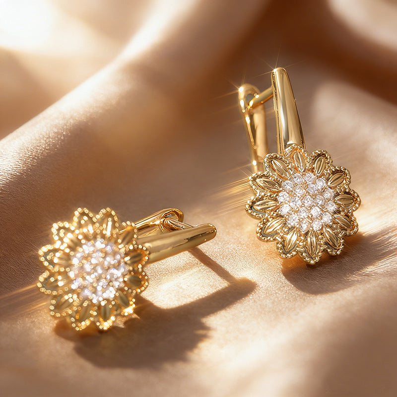 Wholesale Minimalist Floral Zircon Earrings Copper Fashion Accessory Boutique Resale