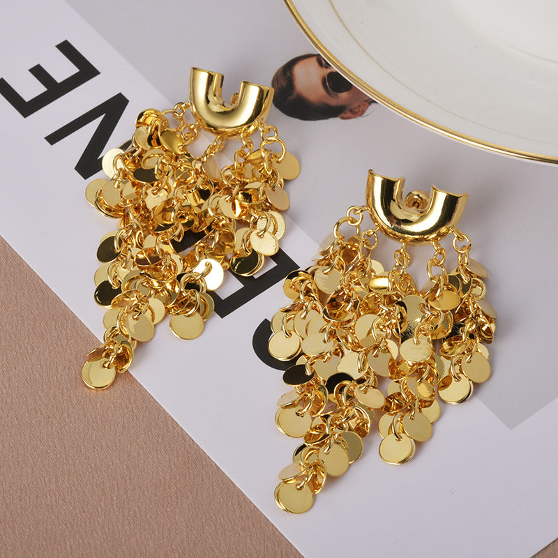 Wholesale  Metal Style Sequin Tassel Elegant Earrings