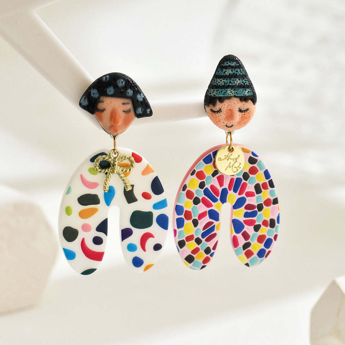 Wholesale Trendy Cartoon Indian Doll Acrylic Ear Studs Unisex Fashion Jewelry
