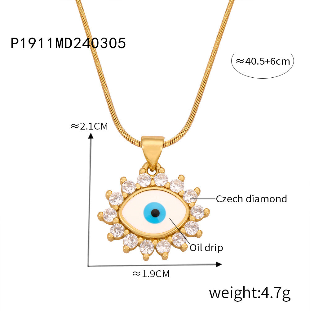 Wholesale Vintage Evil Eye Titanium Steel Gold Plated Diamond Hollow Pendant Necklace ACC-NE-MiLi006