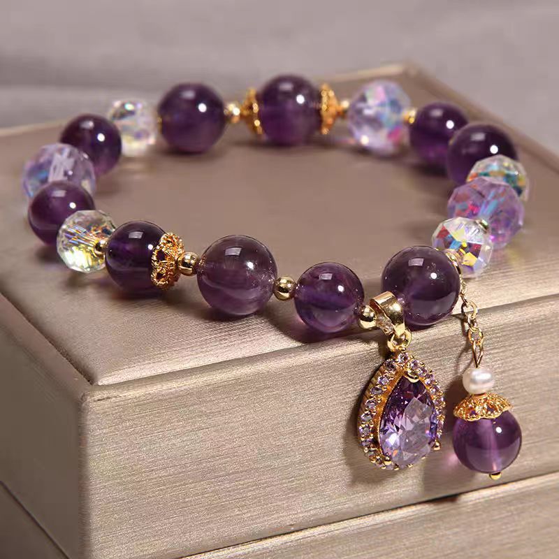 Wholesale Natural Amethyst Five Leaf Flower Pendant Bracelet