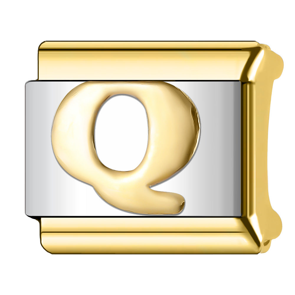 Wholesale  Italian Charm Bracelet 9mm DIY English Edge Gold Letter Series  Creative Stainless Steel Composable Bracelet