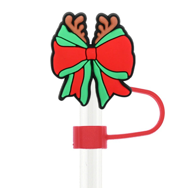 Wholesale Random 100pcs  Christmas series  10mm PVC Soft Straw Tube Cap