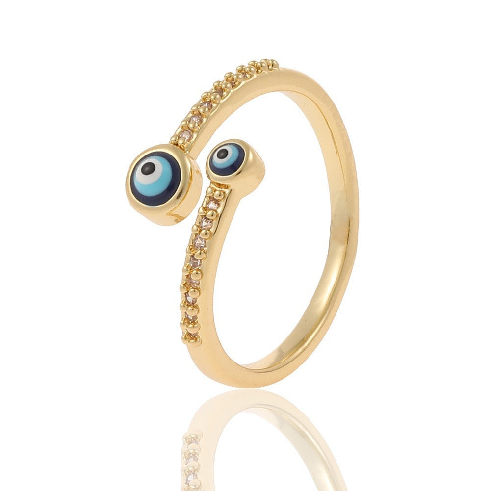 Wholesale Copper-Plated Gold-Tone Devil' s Eye Geometric Open Ring Fashion Jewelry Accessory Boutique Resale