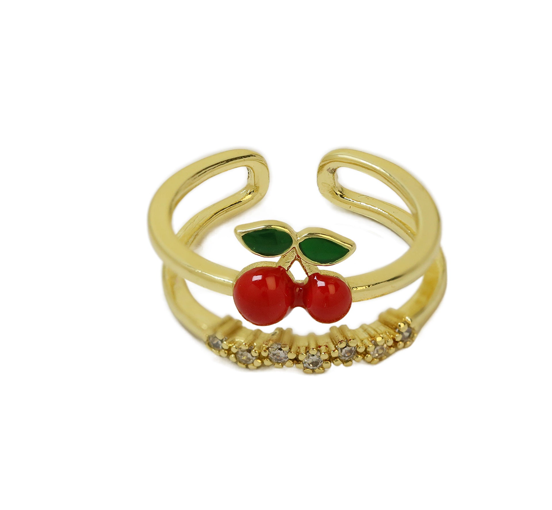 Wholesale 18k Brass Oil Dropping Color Preservation Fruit Series Red Cherry Strawberry Ring